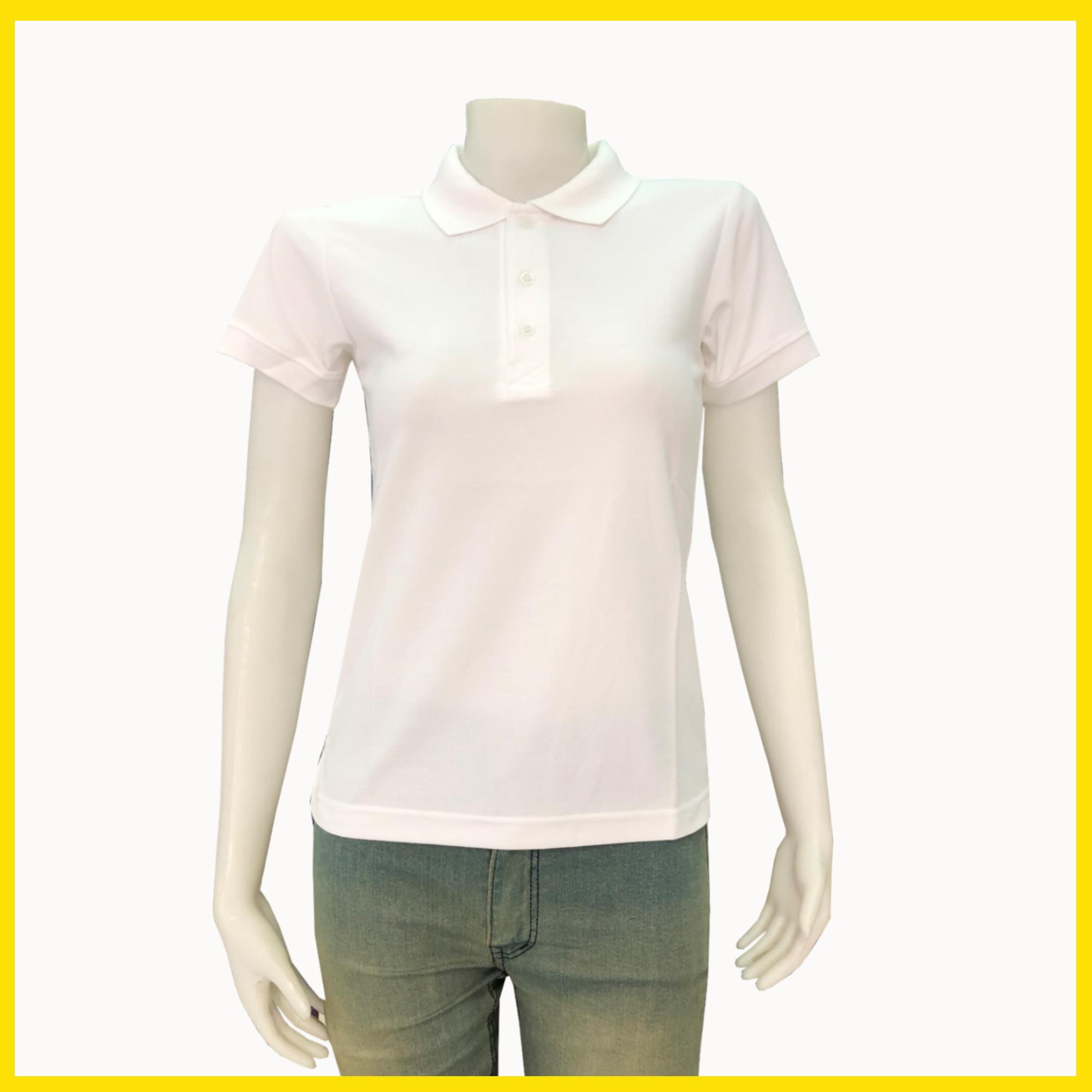 เสื้อโปโลหญิง สีขาวล้วน ผ้าไมโคร