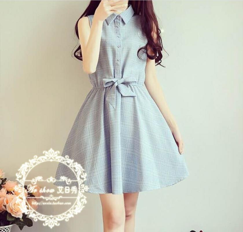 ชุดเดรสสั้น ผูกโบว์ แขนกุด ZASHION Button-Down Ribboned Waist Doll Dress ชุดเดรสสั้น ผูกโบว์ แขนกุด ZASHION Button-Down Ribboned Waist Doll Dress