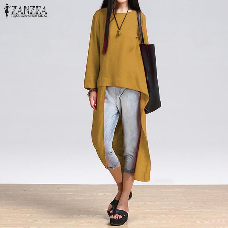 ZANZEA เสื้อเชิ๊ตสตรีฤดูใบไม้ผลิเสื้อคอวีแขนยาวแบบไม่สมมาตรเสื้อลำลองแขนยาวลำลองชุดลำลองบิกินี่ขนาดพลัส
