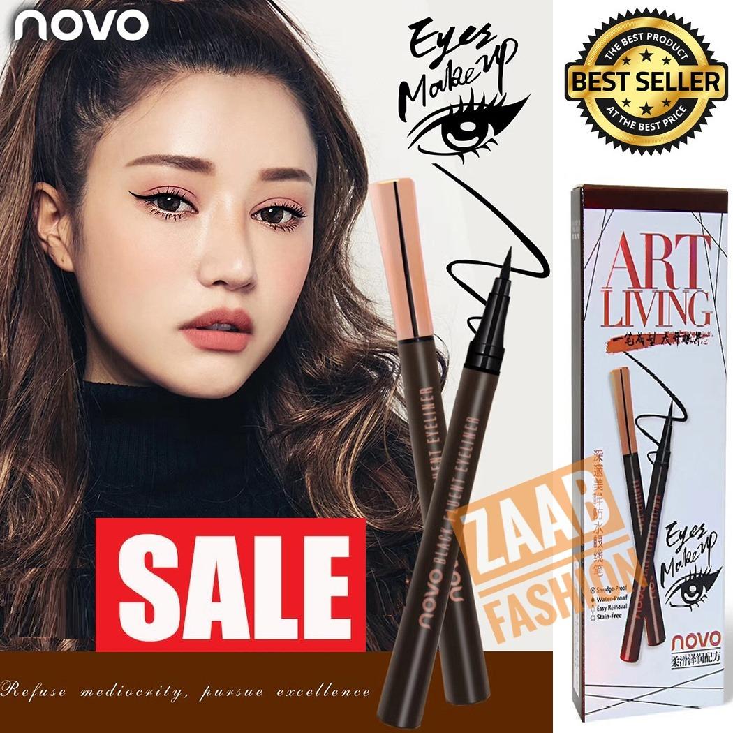 novo Black Eyeliner ของแท้100% (Zaab Fashion)โนโวอายไลเนอร์สีดำ Novo ART LIVING Black Fluent Eyeliner ปลายพู่กัน สีดำ เขียนง่าย แห้งเร็ว ไม่เป็นคราบ กันน้ำ ติดทนนาน 24 ชั่วโมง คุ้มค่าเกินราคา แบรนด์นี้ไม่เคยทำให้สาวๆ ผิดหวัง