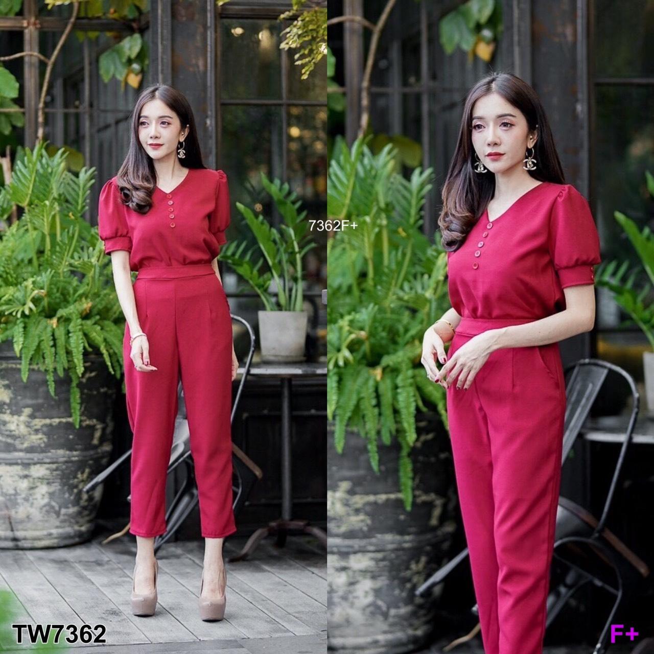 TW7362 เสื้อแขนตุ๊กตาแต่งกระดุม+กางเกงขายาว**สอบถามสินค้าก่อนสั่งซื้อ