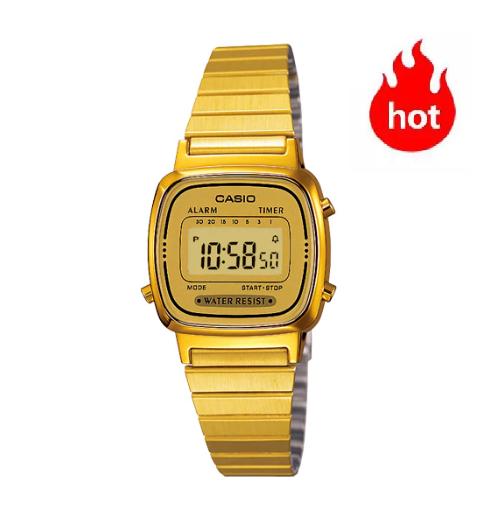 Casio รุ่น LA670WGA-9DF นาฬิกาข้อมือผู้หญิง สายสเตนเลสสีทอง หน้าปัดทอง - มั่นใจ ของแท้ 100% ประกันศูนย์ 1 ปีเต็ม