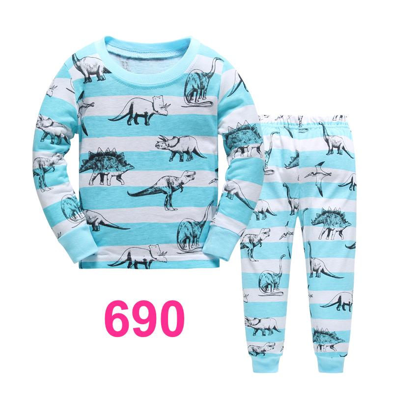 L-HUB-690 - ชุดนอนเด็กชาย แนวเข้ารูป Slim Fit ผ้า Cotton 100% เนื้อบาง สีฟ้าลายไดโนเสาร์