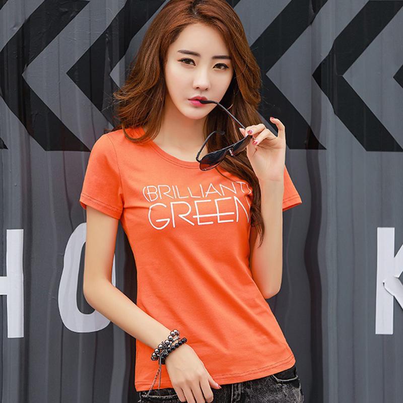 เสื้อยืดผู้หญิง แขนสั้น ผ้าฝ้าย สไตล์เกาหลี (อิฐสีแดง) (อิฐสีแดง)