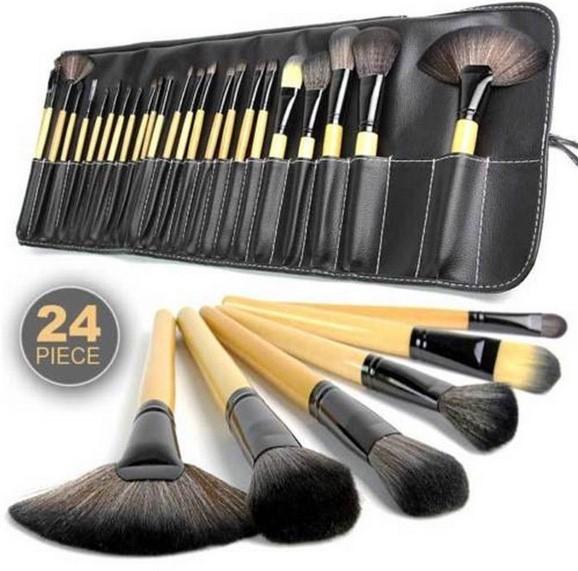 ส่งฟรี!! ชุดแปรงแต่งหน้า 24 ชิ้น ด้ามไม้ + กระเป๋าแคนวาส ชุดใหญ่ Profeshional make up brush 24 Pcs