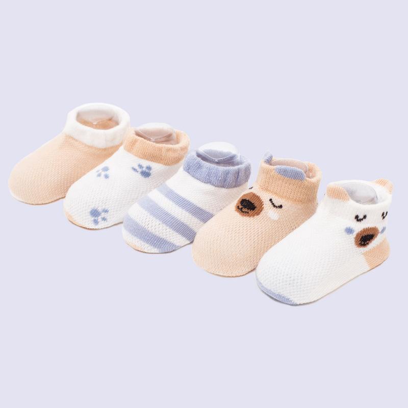 ถุงเท้าเด็ก แรกเกิด-5ขวบ เซ็ต 5 คู่ 3 ลาย 3 สี ลายหน้าสัตว์ มีหู ไซส์ S M L #0511