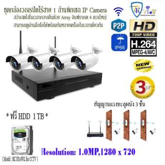 ชุดกล้องวงจรปิดไร้สาย พร้อมกล้อง IP Camera ความละเอียด 1 ล้านพิกเซล 4 ตัว