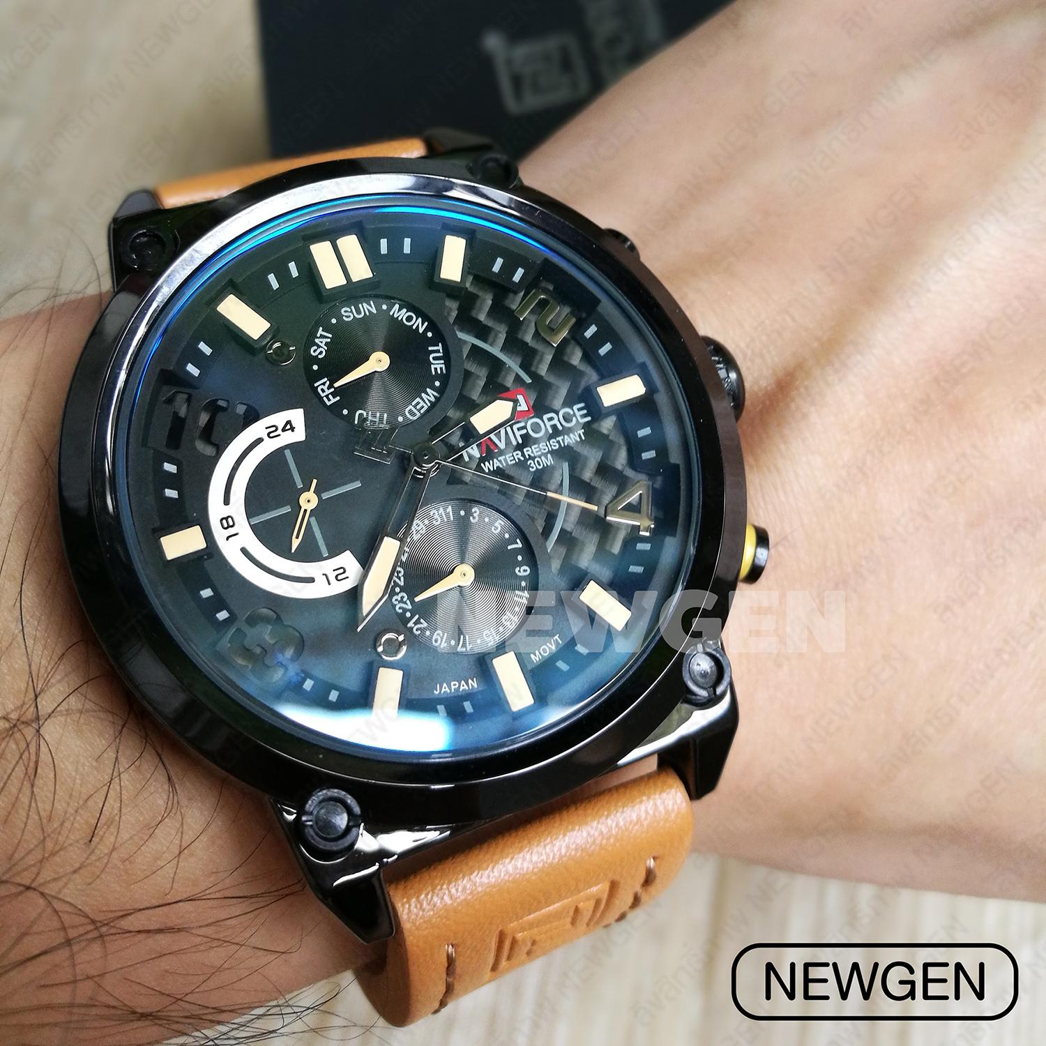 NAVIFORCE NFBLACK&BROWN Men Dual Movt นาฬิกาสายหนังชั้นเลิศ NAVI FORCE สายหนังสีน้ำตาลและสีดำ รุ่นพิเศษ ของแท้ พร้อมเอกสารนามบัตรกล่องเล่มครบประกันศูนย์ไทย (ฟรีผ้าเช็ดมาโครไฟเบอร์นาวี่ฟอส มูลค่า 120 บาท)