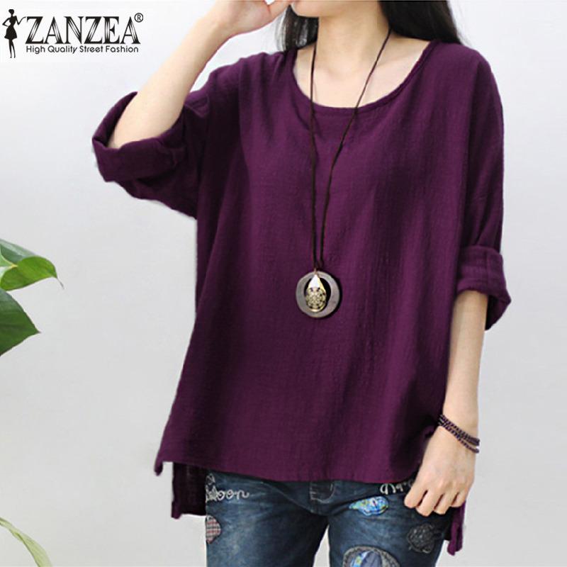 ZANZEA ผู้หญิงย้อนยุคโอคอแขนยาวแยกกระโปรงผ้าฝ้ายลินินลำลองพรรค Kaftan เสื้อพลัสขนาด (สีดำ)