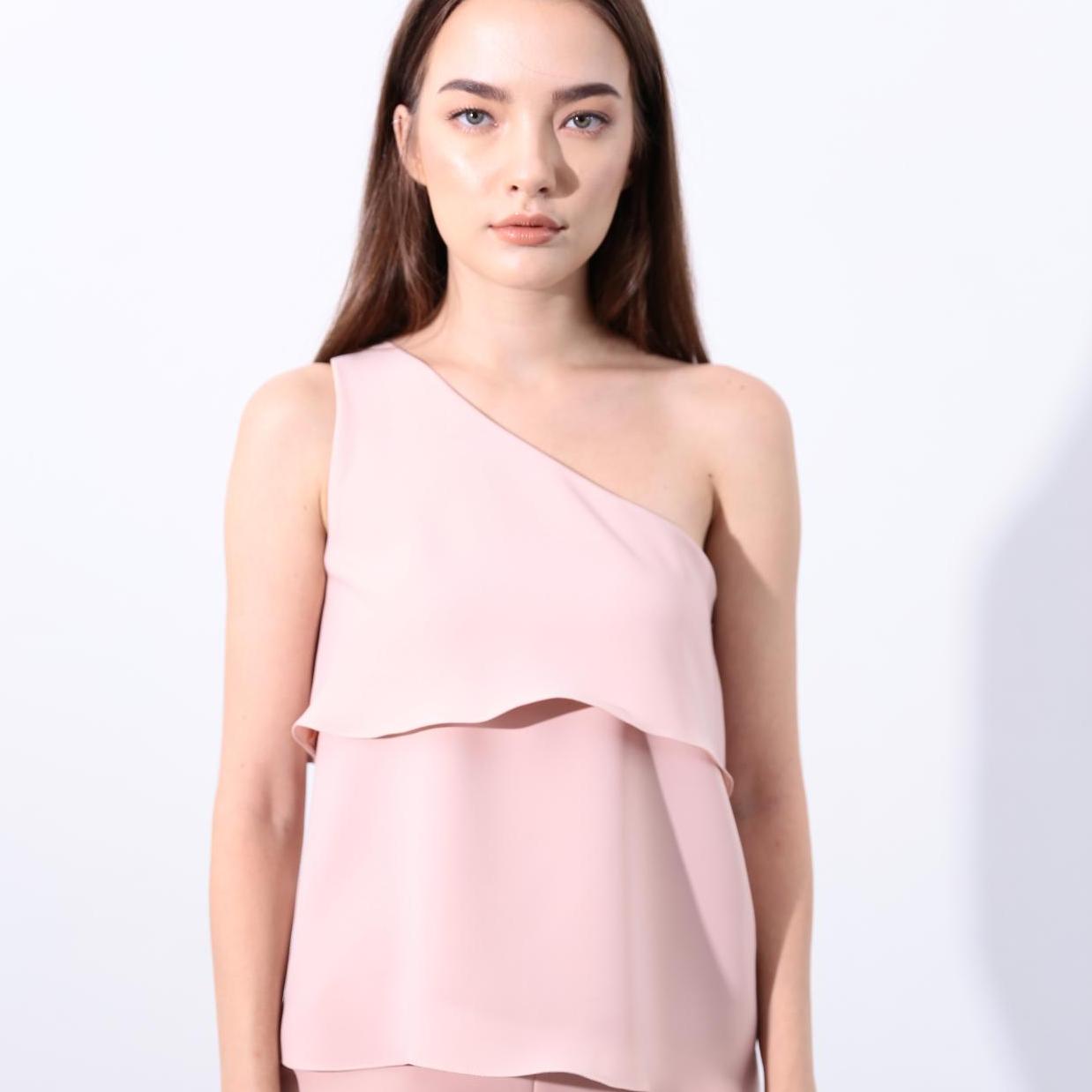 KJher top เสื้อไหล่เดียวชายระบาย 2 ชั้น