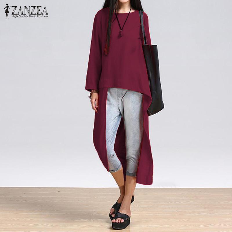ZANZEA เสื้อเชิ๊ตสตรีฤดูใบไม้ผลิเสื้อคอวีแขนยาวแบบไม่สมมาตรเสื้อลำลองแขนยาวลำลองชุดลำลองบิกินี่ขนาดพลัส