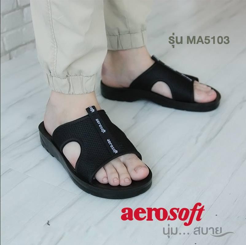 รองเท้าแตะผู้ชาย Aerosoft สีดำพื้นหนา รุ่น 5103