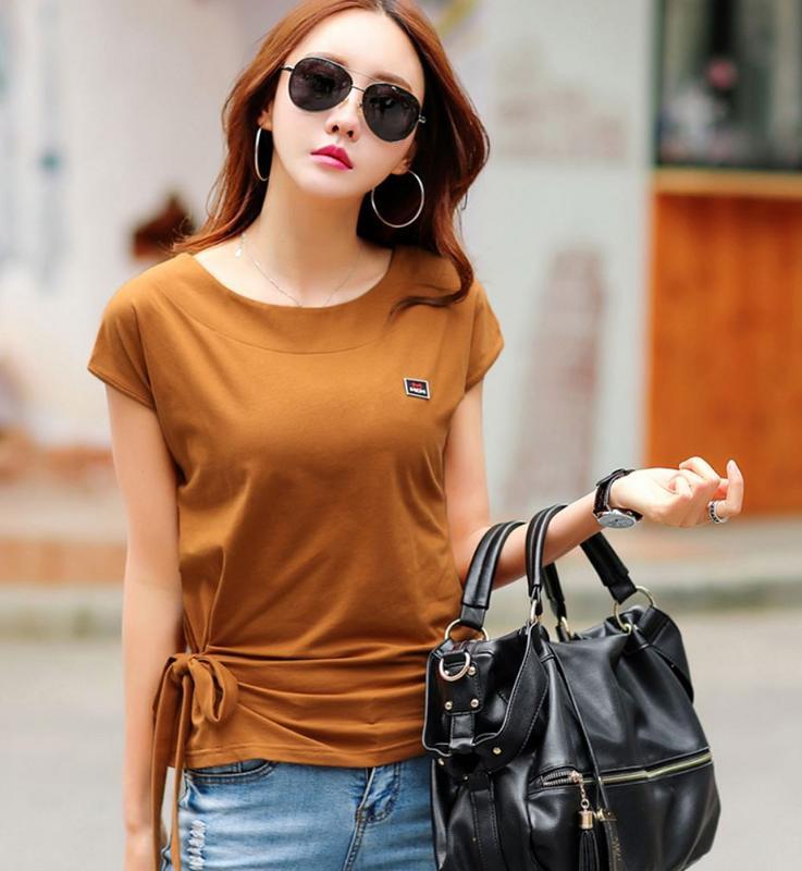 เสื้อยืดแขนสั้นผู้หญิง สไตล์เกาหลีZASHION Ribbon Waisted Slim Fit Korean Tee Top เสื้อยืดแขนสั้นผู้หญิง สไตล์เกาหลีZASHION Ribbon Waisted Slim Fit Korean Tee Top