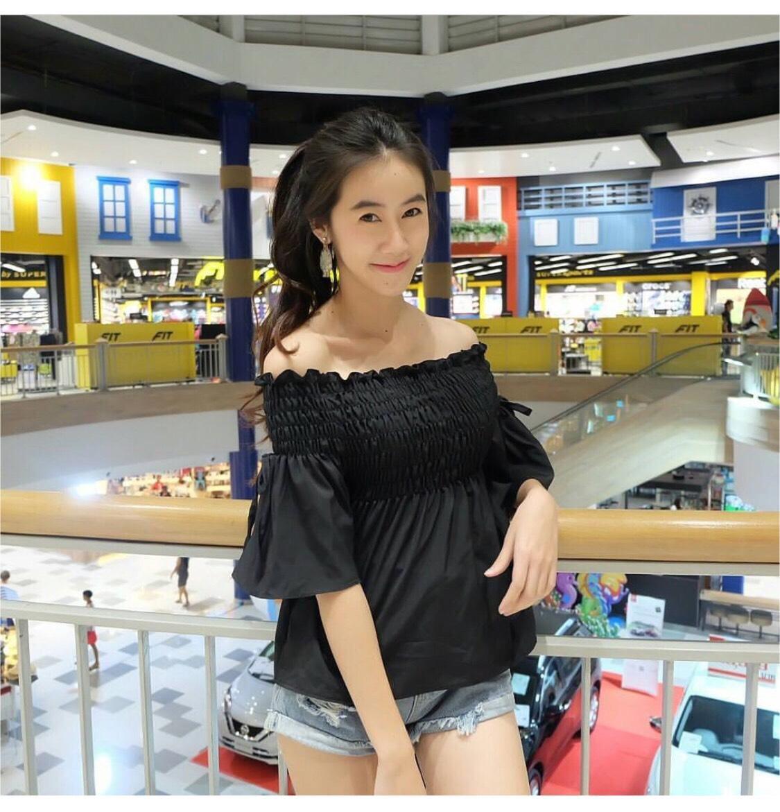 Fonfah เสื้อปาดไหล่แขนยาว