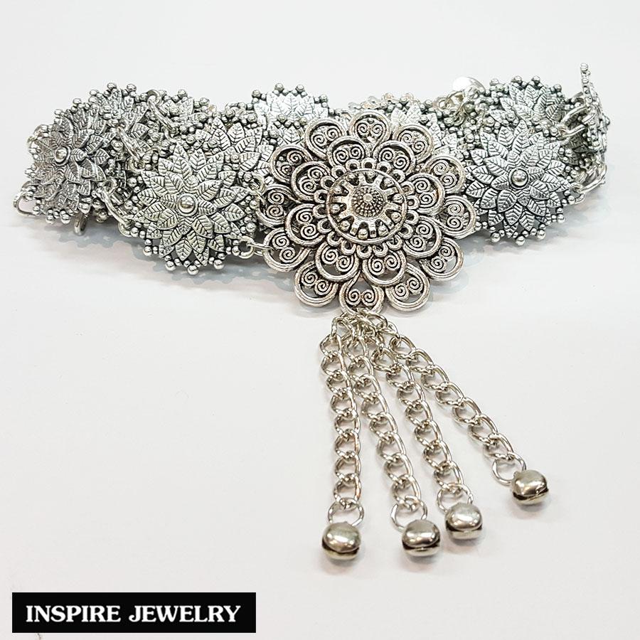 Inspire Jewelry ,เข็มขัดแบบโบราณ สีเทียมเงินรมดำ สวยงาม สำหรับชุดไทย