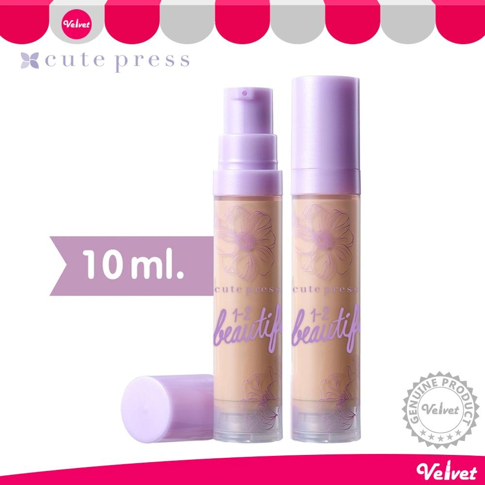 Cute Press วัน-ทู บิวตี้ฟูล แมทท์ คัพเวอร์เรจ ลิควิด ฟาวเดชั่น ครีมรองพื้น 10มล 1-2-Beautiful Matte Coverage Liquid Foundation SPF 30 PA++