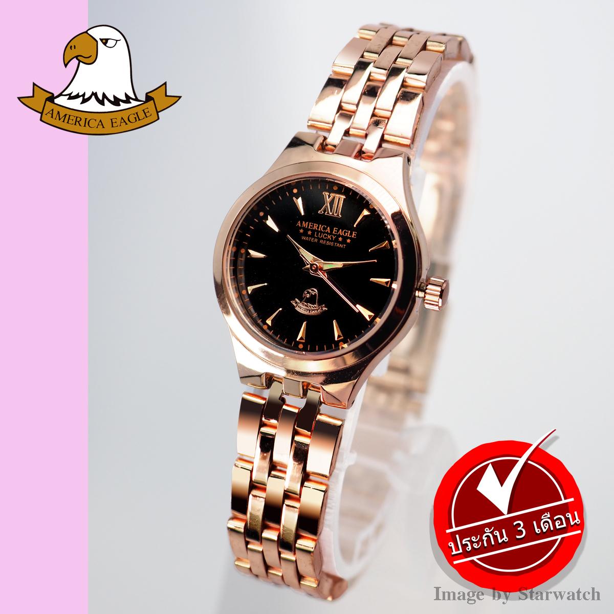 AMERICA EAGLE นาฬิกาข้อมือผู้หญิง สายสแตนเลส รุ่น AE021L - Pink Gold/Black