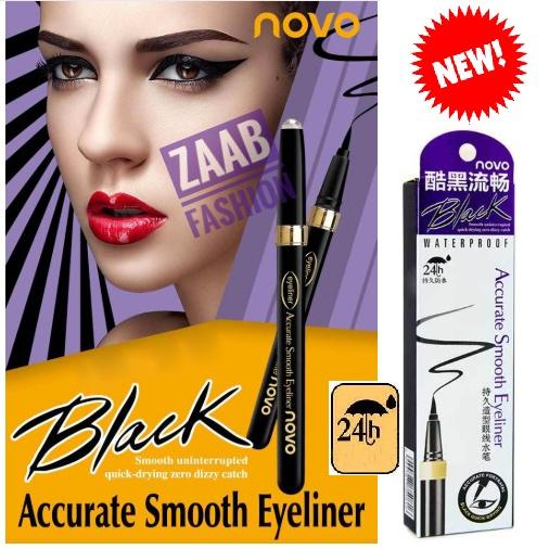 Novo Eyeliner ของแท้ 100% (Zaab Fashion) โนโวอายไลเนอร์สีดำ Black Accurate Smooth Eyeliner อายไลน์เนอร์ ชนิดปลายพู่กันสีดำสนิท กันน้ำ กันเหงื่อ ติดทนนาน24ชั่วโมง หัวแปรงปลายพู่กัน เขียนง่าย เพื่อเส้นที่เฉียบคมเป็นธรรมชาติ