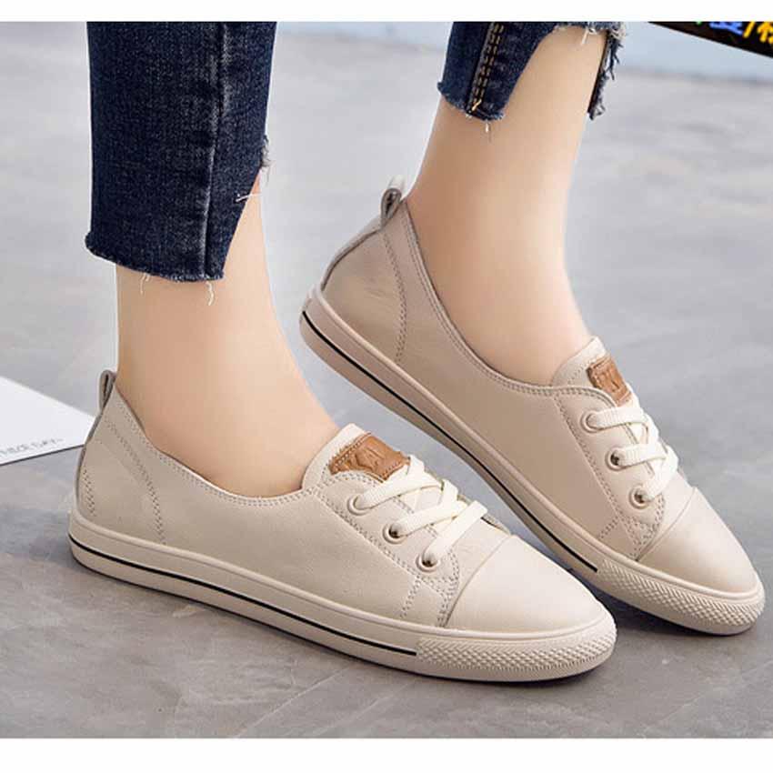 MERES รองเท้า รองเท้าแฟชั่น รองเท้าทรงผ้าใบ หนังแท้ 100% Leather flat shoes sneakers shoes-1710