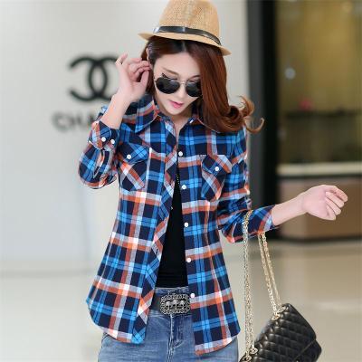 เสื้อเชิ้ตลายสก๊อตแบบลำลองของผู้หญิง ผ้าฝ้าย (1003) (1003)