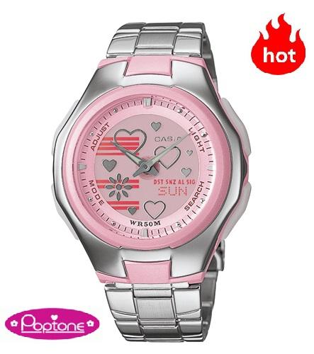 Casio Poptone รุ่น LCF-10D-4AV นาฬิกาข้อมือผู้หญิงสายแสตนเลส หน้าปัดชมพู รูปหัวใจสุดน่ารัก ขายดีสุด ๆ - มั่นใจ ของแท้ 100% ประกันศูนย์ 1 ปีเต็ม