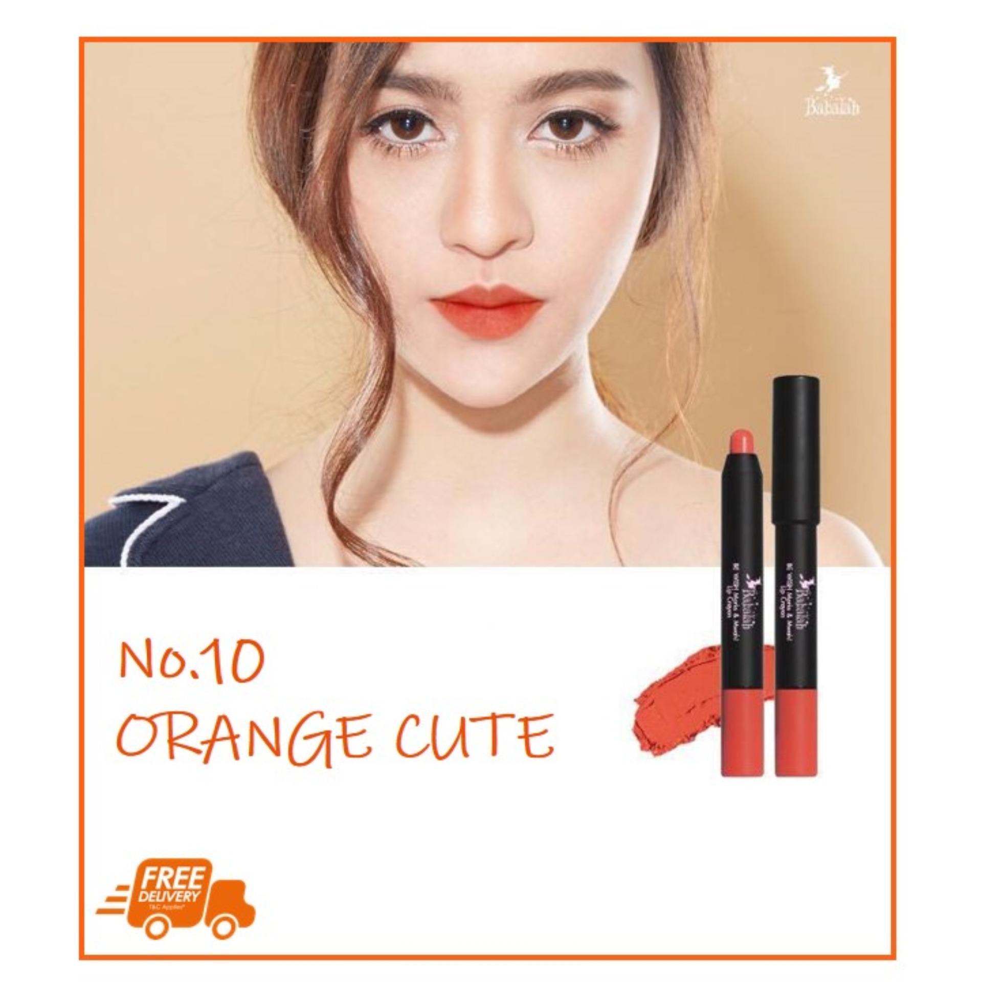 ลิปสติกเนื้อแมท ติดทนนาน ลิปเครยอน บาบาร่า crayon creamy matte lip ลิปที่ดีที่สุด ลิปแนะนํา ลิปติดทน ติดอันดับ ขายดี ลิปบาบาร่า เครยอน กันน้ำ BABALAH BE WISH MARKS & MWAH LIP CRAYON #10 ORANGE CUTE สีพีช สีพีชส้ม สีพาสเทล สีพลัม ส้มสด ส้มจัดจ้าน 1แท่ง