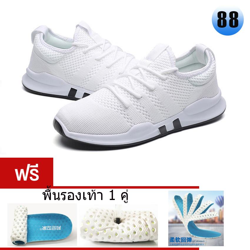 BaBa_88, รองเท้าผ้าใบระบายอากาศ สไตล์Fashion เกาหลี เสริมพื้น PVC อย่างดี ทนทานการเสียดสี ใส่เรียน ใส่เล่นกีฬา ใส่เที่ยว สีขาว,สีเทา /พื้นดำ