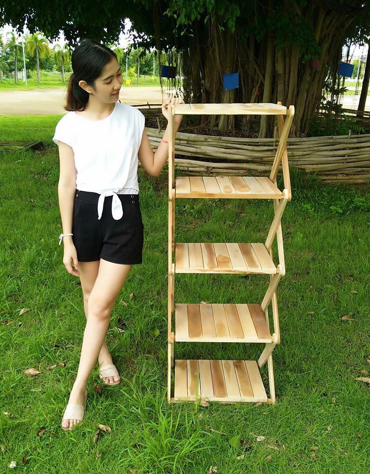 ชั้นวางของ ชั้นวางสินค้า 5 ชั้น พับได้ ไม้สักแท้ อเนกประสงค์ (สูง 130 cm กว้าง 50 cm)