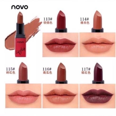 (ของแท้/พร้อมส่ง)ลิปโทนนู้ดน้ำตาลNOVO velvet lipstick color ลิปสติก สไตล์เกาหลี (ของแท้/พร้อมส่ง)ลิปโทนนู้ดน้ำตาลNOVO velvet lipstick color ลิปสติก สไตล์เกาหลี