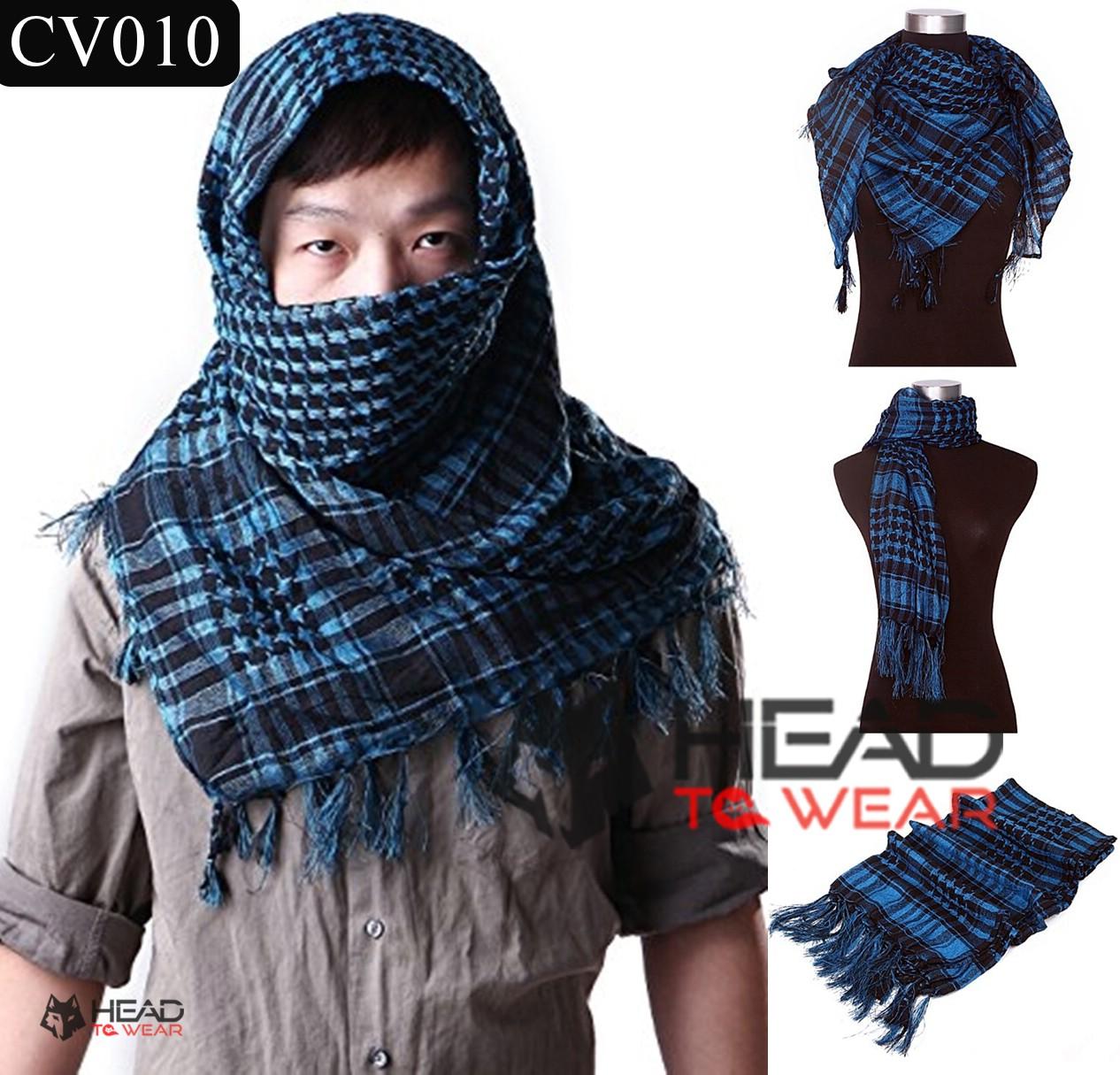ผ้าพันคอชีมัคแฟชั่น Shemash Scarf ผ้าพันคอทหาร เนื้อผ้า Viscose : สีฟ้าน้ำทะเล-ดำ รหัส CV010