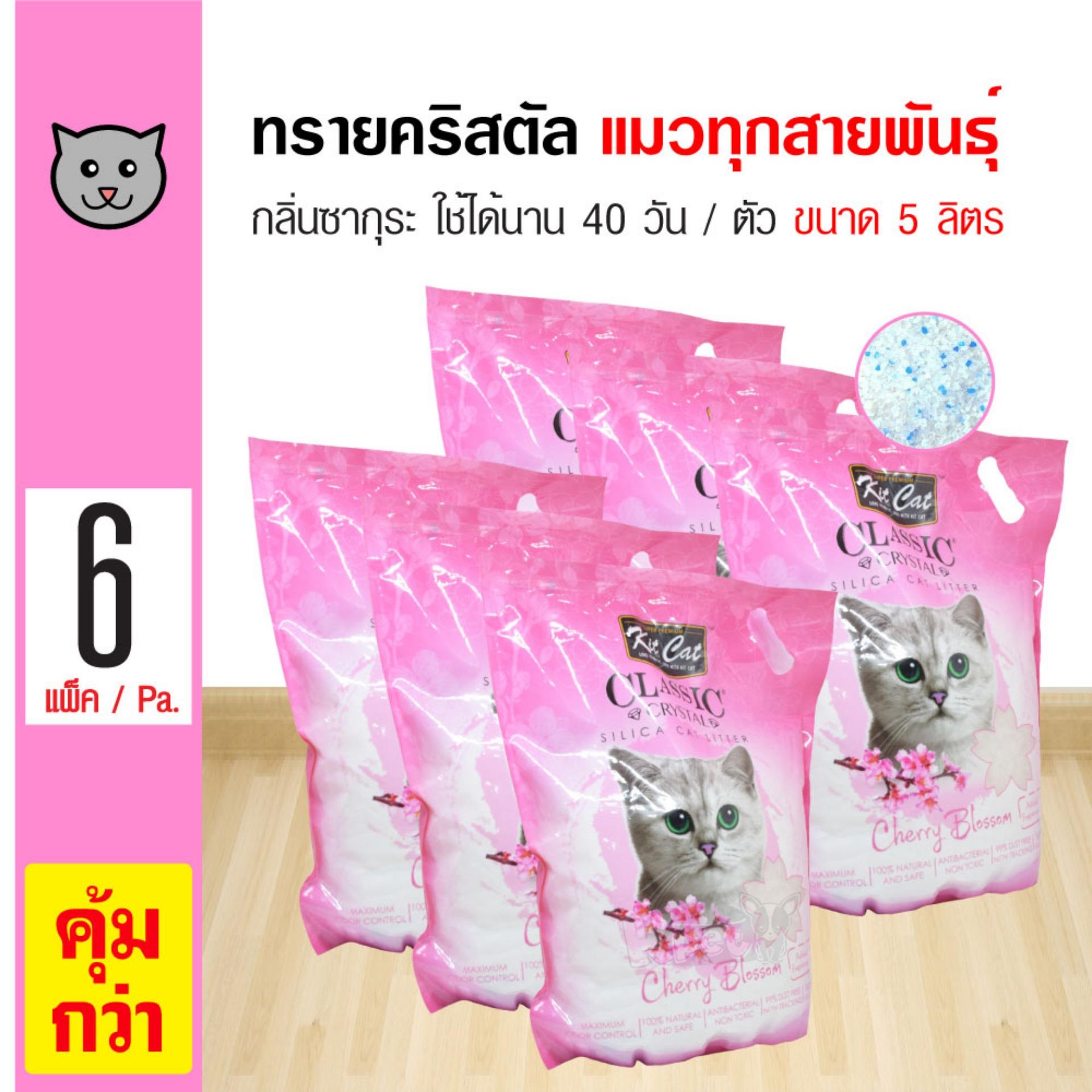 Kit Cat ทรายแมวคริสตัล กลิ่นซากุระ ทรายแมวไร้ฝุ่น ใช้ได้นาน 40 วัน สำหรับแมวทุกสายพันธุ์ (5 ลิตร/ถุง) x 6 ถุง