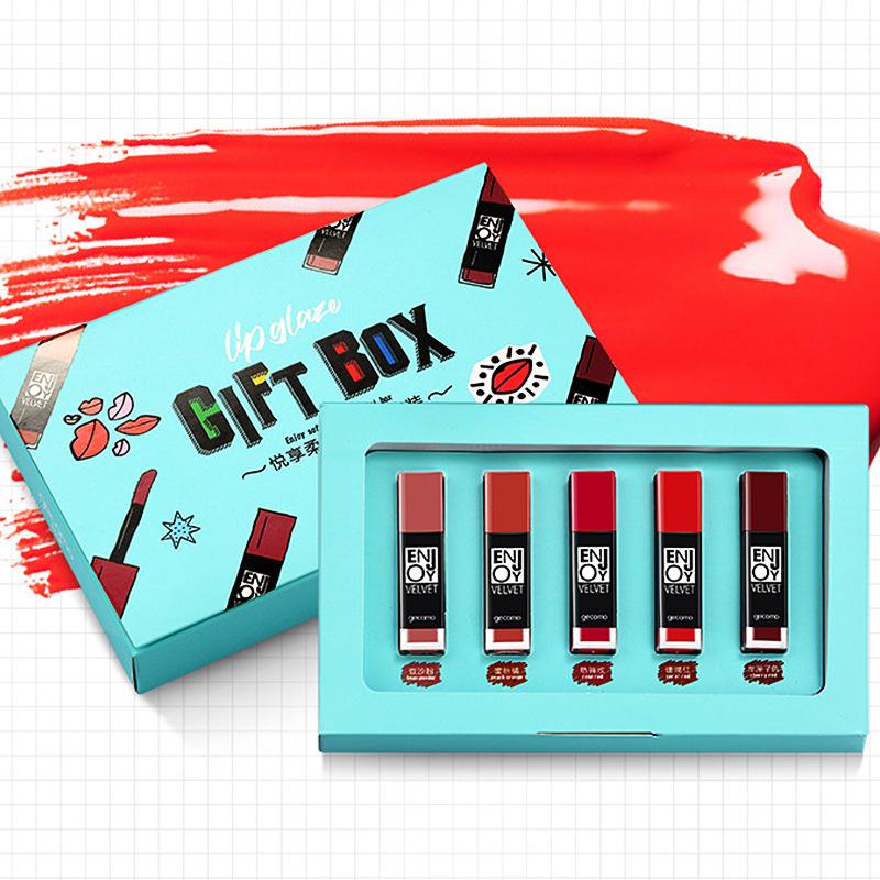ลิปสติก Lip Gloss gife box gecomo เซต 5แท่ง สุดน่ารัก เนื้อนุ่ม สวยติดทน สาวๆห้ามหลาด