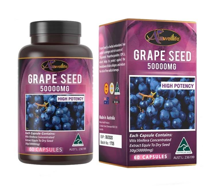 Auswelllife Grape Seed 50000 mg. สารสกัดจากเมล็ดองุ่น (บรรจุ 60 แคปซูล ทานได้ 2 เดือน)