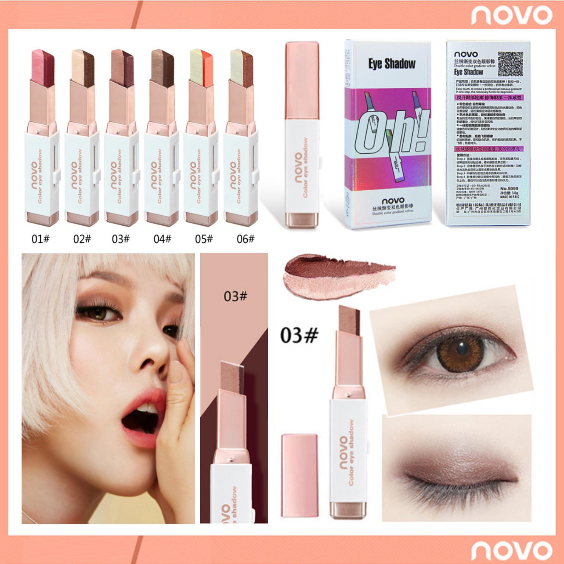 Novo Eye Shadow Double Color gradient velvet 2color in1 โนโว อายแชโดว์ ทูโทน 2 สีในแท่งเดียว ฮิตที่สุดในตอนนี้ ติดทน กันน้ำ กันเหงื่อ ไม่เลอะ ไม่จางระหว่างวัน Novo 2Tone eyeshadow แท้ 100%