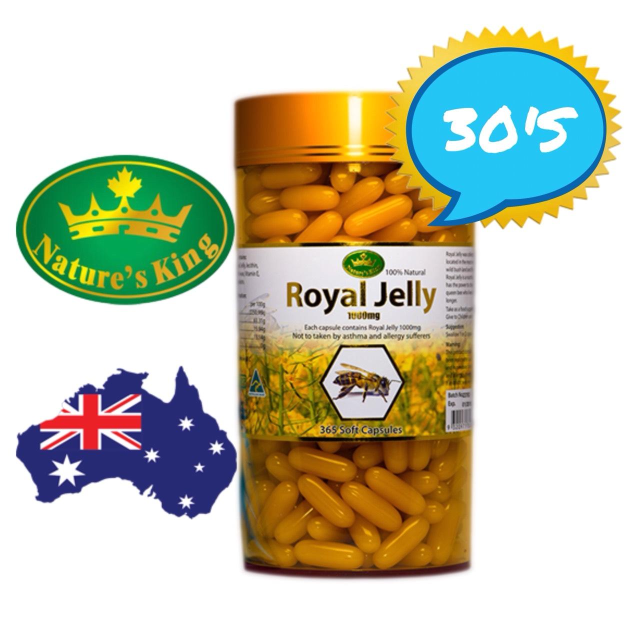 Nature King Royal Jelly นมผึ้งเนเจอร์คิงส์ 1000 mg. (แบ่งขาย30 แคปซูล)