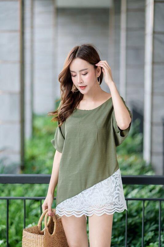 bynuchja shop เสื้อคอกลมแต่งลูกไม้ bynuchja shop เสื้อคอกลมแต่งลูกไม้