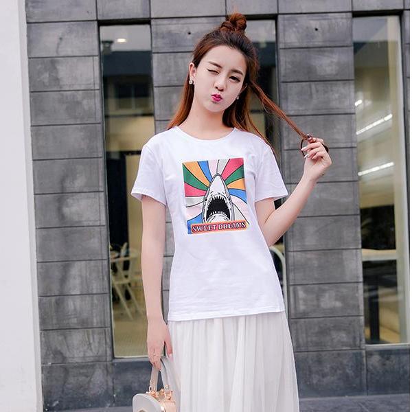 เสื้อยืด ผ้าเรยอน สกรีนลายฉลาม
