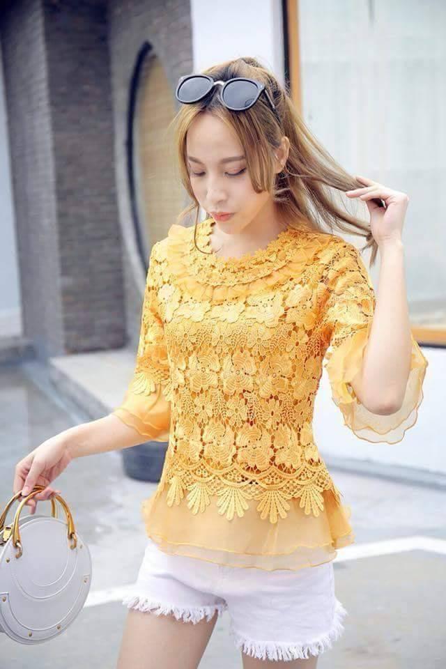 เสื้อลูกไม้สุดหวานแต่งระบายผ้าเเก้ว