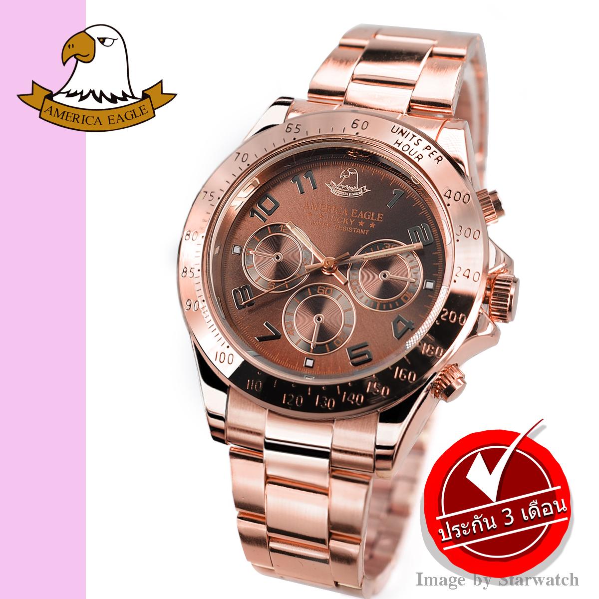 AMERICA EAGLE นาฬิกาข้อมือสุภาพบุรุษ สายสแตนเลส รุ่น AE006G - Pinkgold/Brown