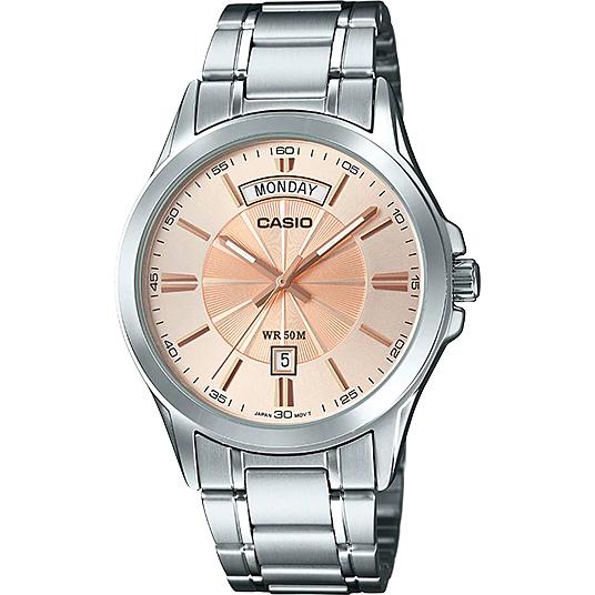 Casio นาฬิกาข้อมือผู้ชาย หน้าปัด DAY-DATE สายสแตนเลส รุ่น MTP-1381 ของแท้ประกันศูนย์