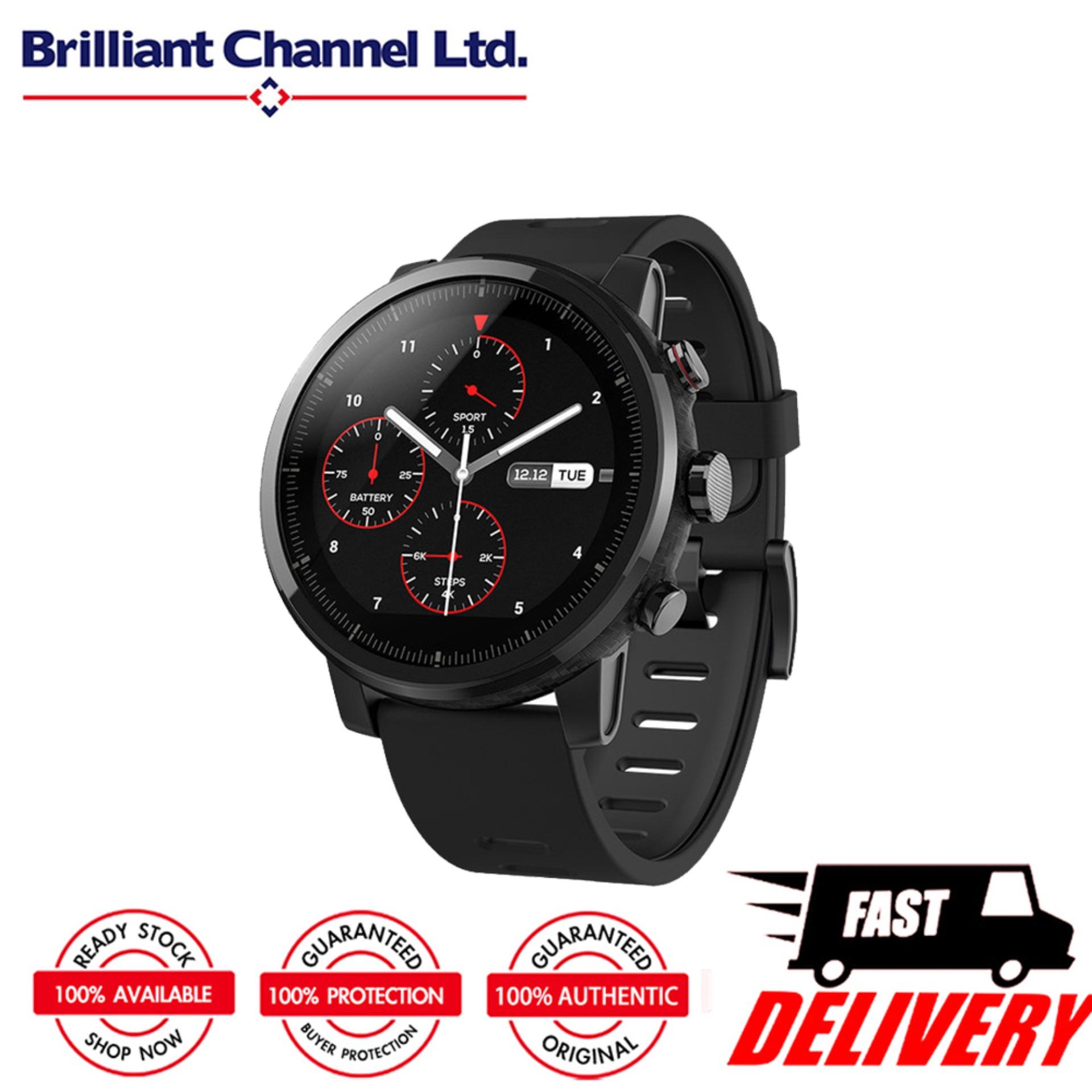 100% Brand New & Original Xiaomi HUAMI AMAZFIT Stratos Smart Sports Watch 1.34 Inch 2.5D Screen 5ATM Water Resistant GPS Firstbeat Swimming Mode WOS 2.0 With Silicone Strap - ENGLISH VERSION BLACK
