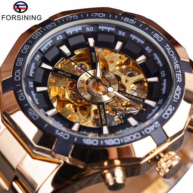 Forsin Skeleton Mechanical ของผู้ชายนาฬิกาสุดหรูแบรนด์หรูทหารนาฬิกาข้อมือผู้ชาย WINNER Skeleton Watch Relogio Masculino