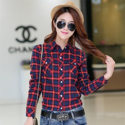 เสื้อเชิ้ตลายสก๊อตแบบลำลองของผู้หญิง ผ้าฝ้าย (1003) (1003)