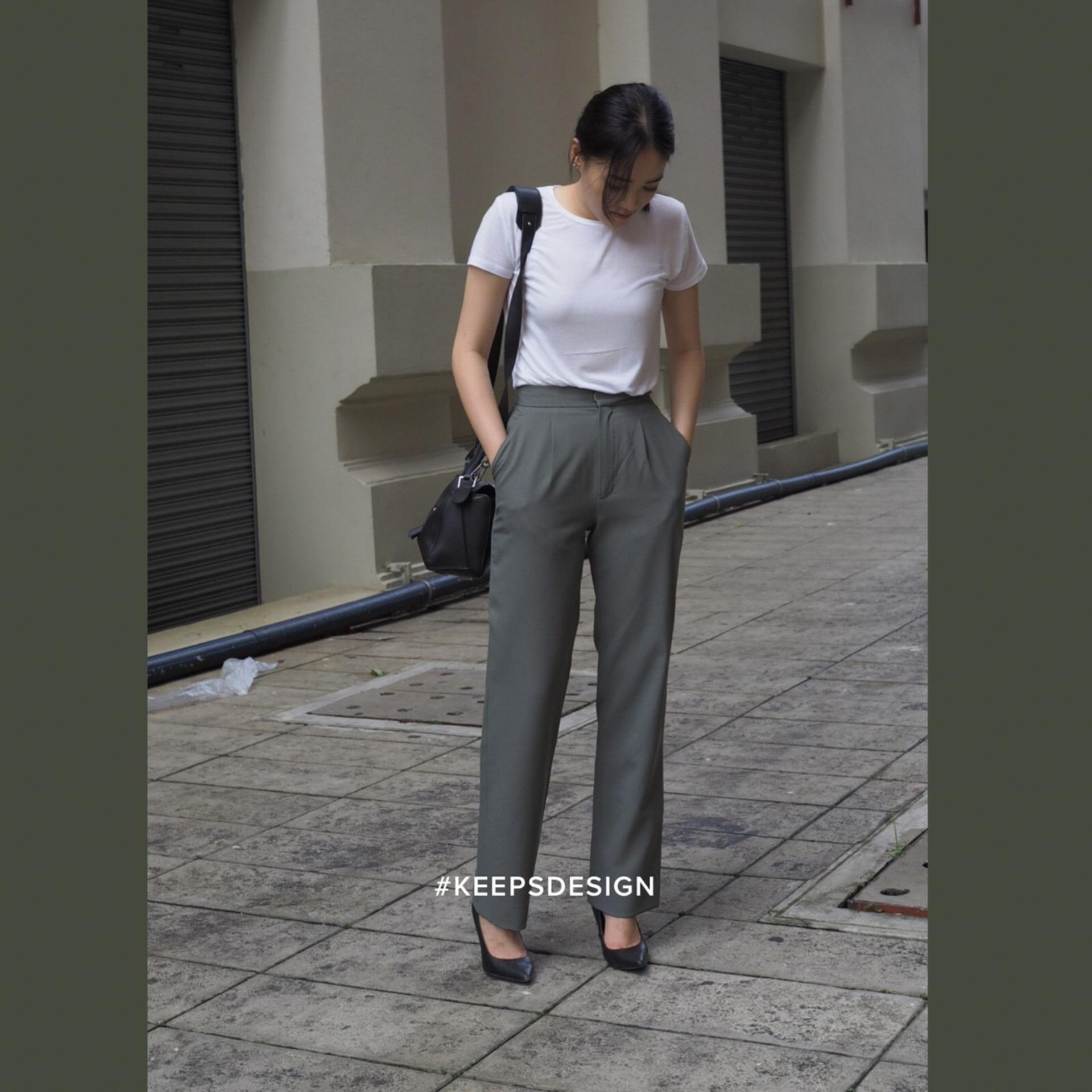 Keeps_design Keeps KP01 in greyish green กางเกงขายาวสีเขียวอมเทา
