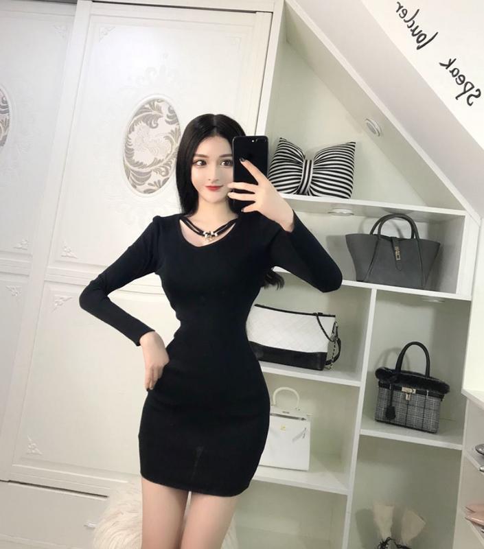 ชุดเดรสแขนยาว เดรสสั้น คอวี ZASHION Choker Style Long Sleeve Bodycon
