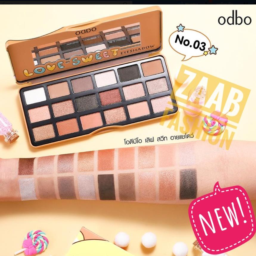 odbo love sweet eyeshadow ของแท้100% (Zaab Fashion) โอดีบีโอ เลิฟ สวีท อายแชโดว์พาเลท มาพร้อมกล่องเหล็กในคอลเลคชั่นใหม่ลายการ์ตูนสุดน่ารัก ที่ใครเห็นต้องหลงรักกับ 18 เฉดสีสุดชิคที่มีทั้งเนื้อเเมท และเนื้อชิมเมอร์ เม็ดสีติดทนนาน น่ารักมุ้งมิ้ง ใหม่ล่าสุด
