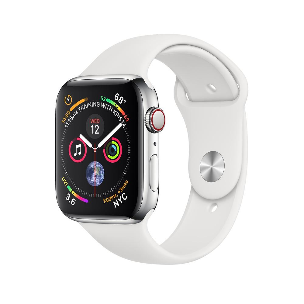 AppleWatch Series4 GPS+Cellular, 40mm Stainless Steel Case with White Sport Band