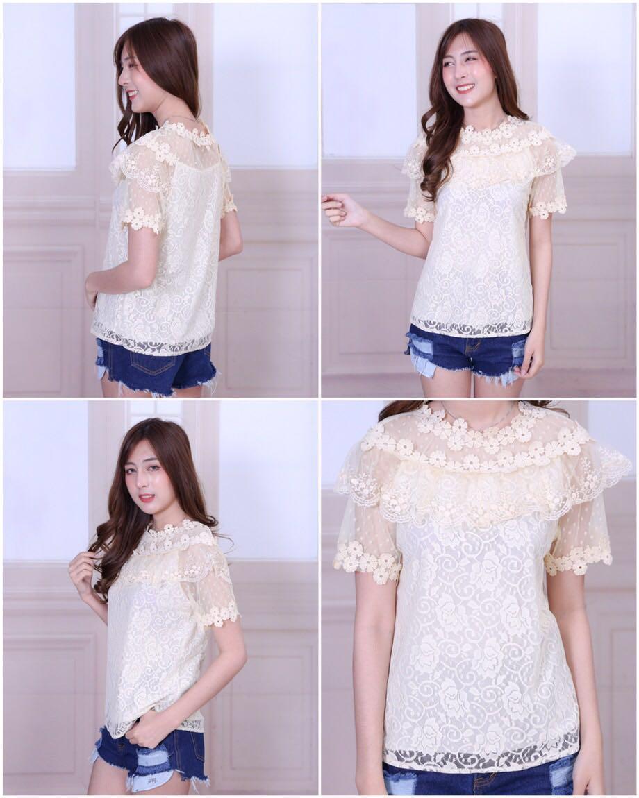 เสื้อลูกไม้แขนสั้น เสื้อแขนสั้น ลูกไม้แขนสั้น เสื้อลูกไม้ เสื้อผ้าผู้หญิง เสื้อผ้าแฟชั่น เสื้อแฟชั่น เสื้อออกงาน รุ่น 226