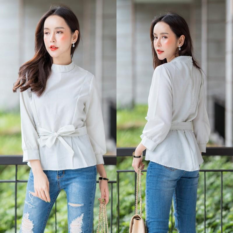 bynuchja shop เสื้อคอจีนเข้ารูปมีซิปหลัง