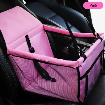 RockLife พับสัตว์เลี้ยงสุนัขแมวคาร์ซีท Portable Pet Dog Car Booster Seat with Clip-On Safety Leash and Zipper Storage Pocket สุนัข ที่นั่งยกระดับสำหรับสุนัขติดเบาะรถยนต์ -R1152 Pink